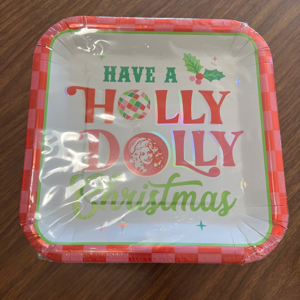 Dolly Parton Have A Holly Dolly Christmas Disposable Plates 8 pk 9.12x9.12" NEW